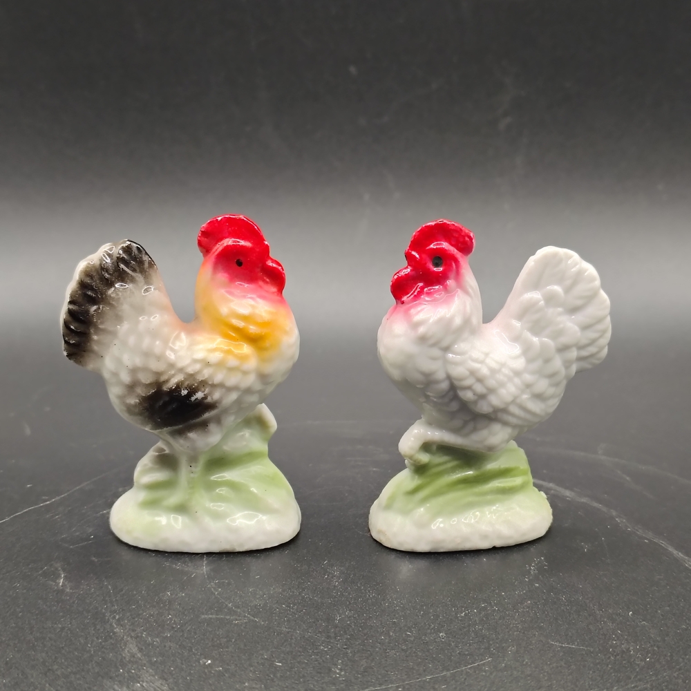 Ceramic Rooster Figurines - Red and White